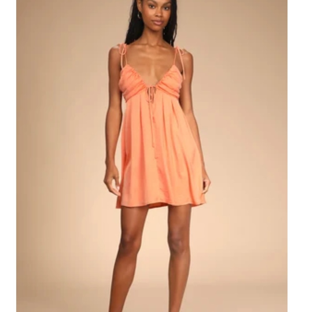 NWT!!  Tie Your Best Coral Satin Tie-Back Babydoll Mini Dress from Lulus!